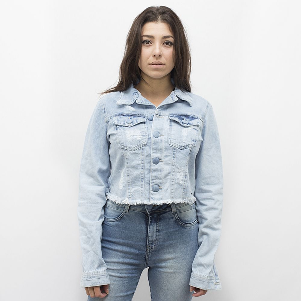 jaqueta jeans feminina destroyed